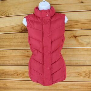 GAP Quilted Puffer Vest Jacket Full Zip & Button Womens Size M Red* Pockets WARM